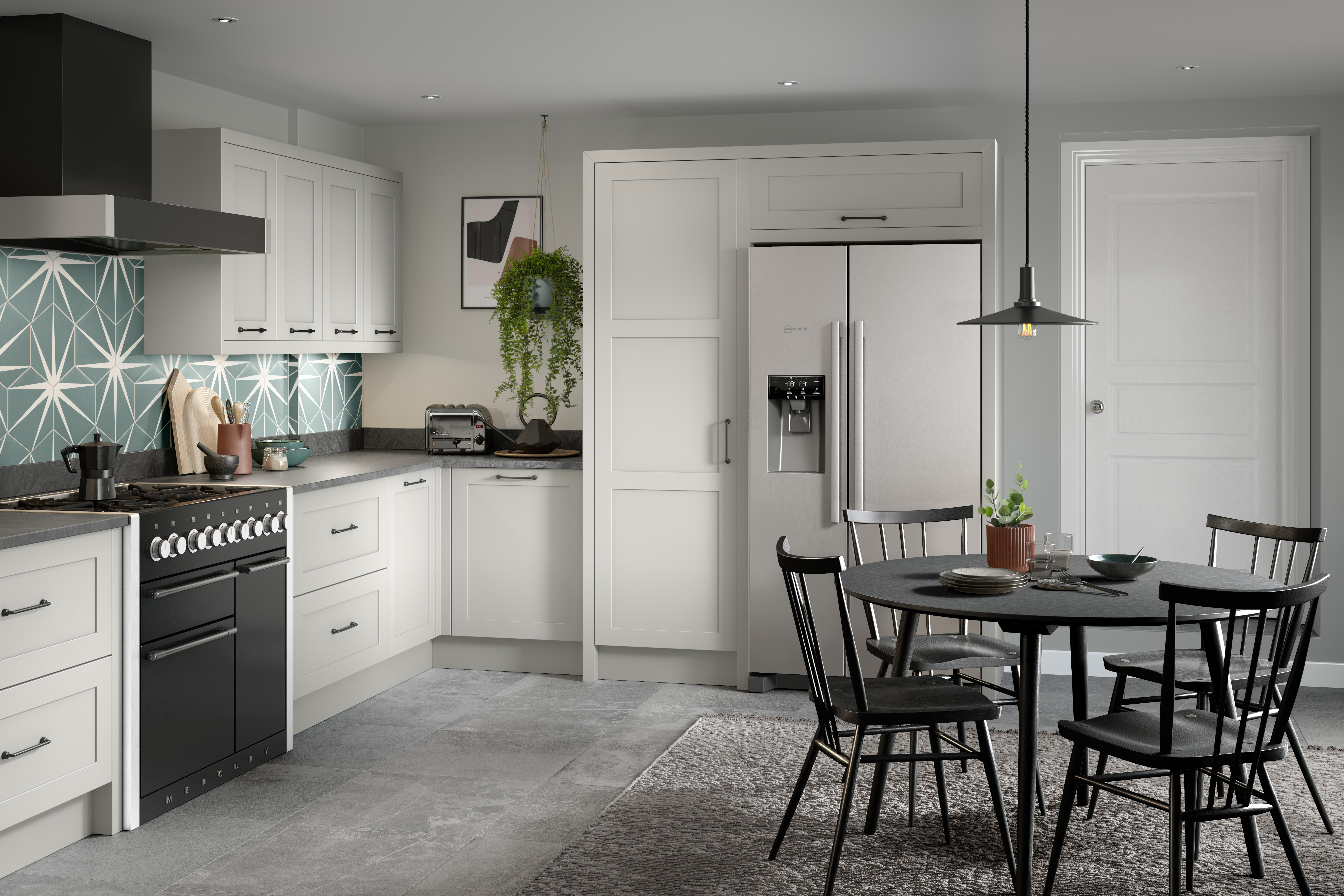 Dove grey store kitchen units